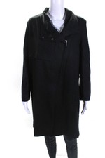 Helmut Lang Womens 100% Wool Collar Asymmetrical Zippered Long Coat Black Size P