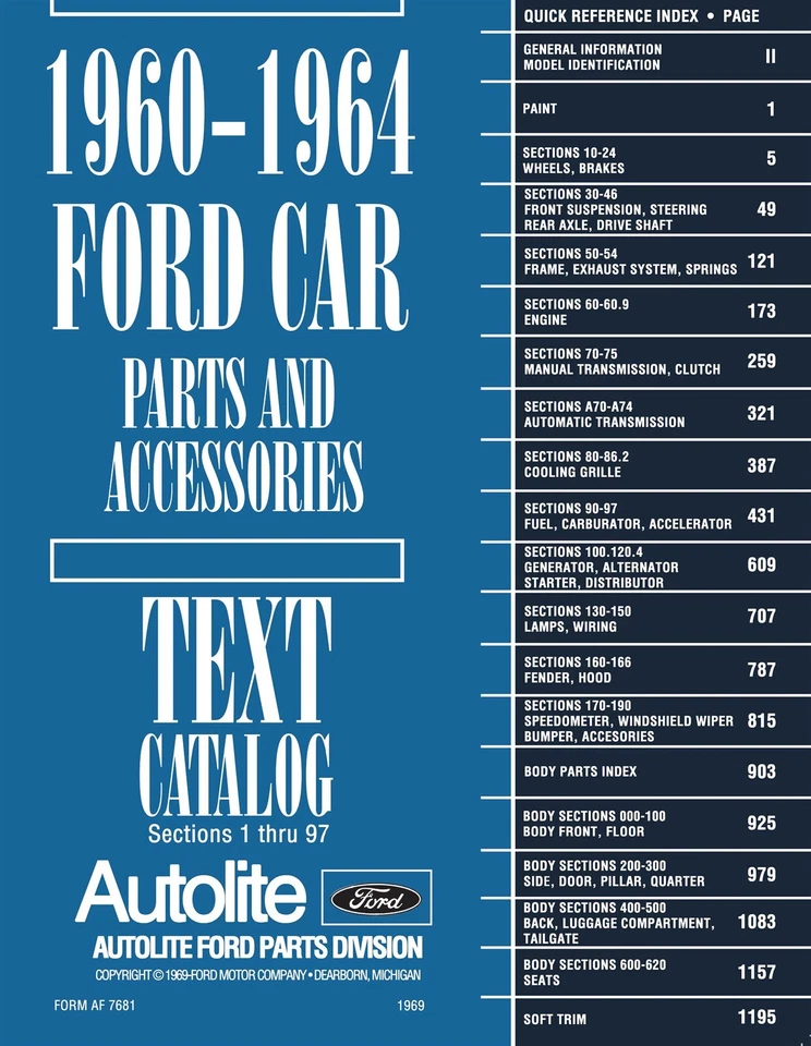Catálogo ilustrado y texto de piezas y accesorios de automóviles Ford 1960-1964 Foto 3 de 4