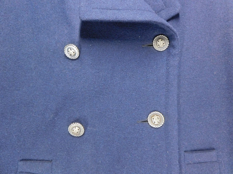 Abrigo vintage BRAETAN para mujer talla 12 azul marino 100 % lana doble pecho Foto 3 de 4