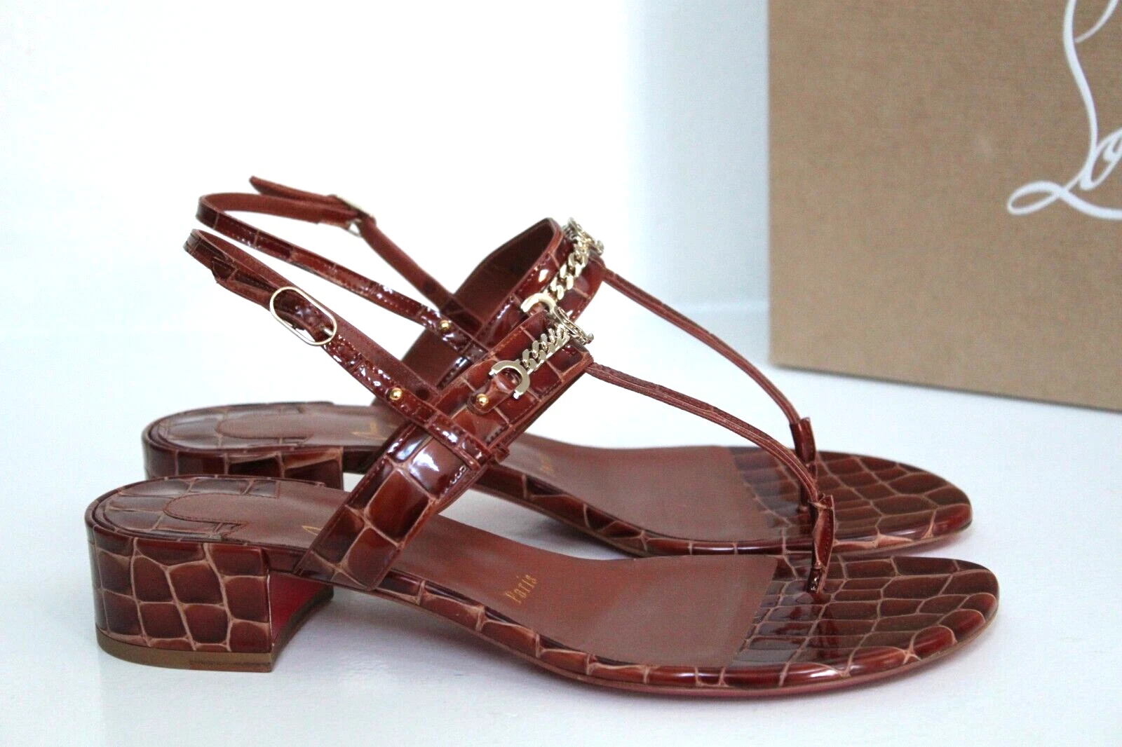 Christian Louboutin — New sz 12 / 42 Christian Louboutin Mj Thong Brown Croc Effect Sandal Shoes