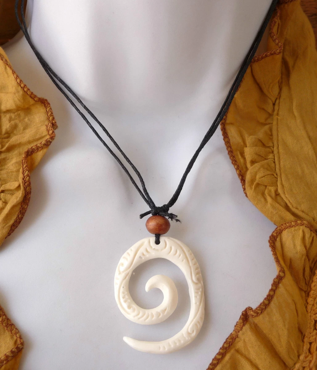 Bone Maori Koru Pendant Leather Cord Necklace