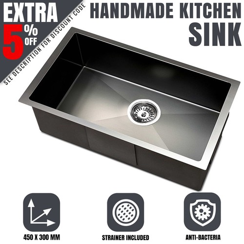 Handmade Black Sink 304 Stainless Steel Nano Kitchen Laundry Basin Heavy Duty - Picture 10 of 85