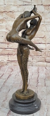 Art Deco/Nouveau Large Nude Couple Dancing Real Bronze Copper Sculpture Figurine