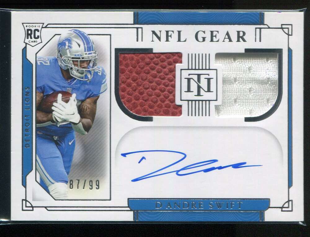 2020 National Treasures NFL Gear D'Andre Swift RC Dual Ball Jersey Auto 87/99