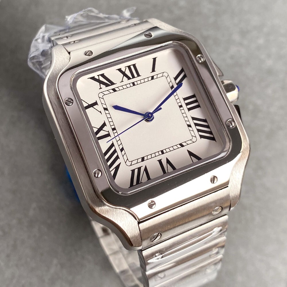 Vintage High Luxury 38mm White Dial NH35 Automatic Square Men Watch Roman Number