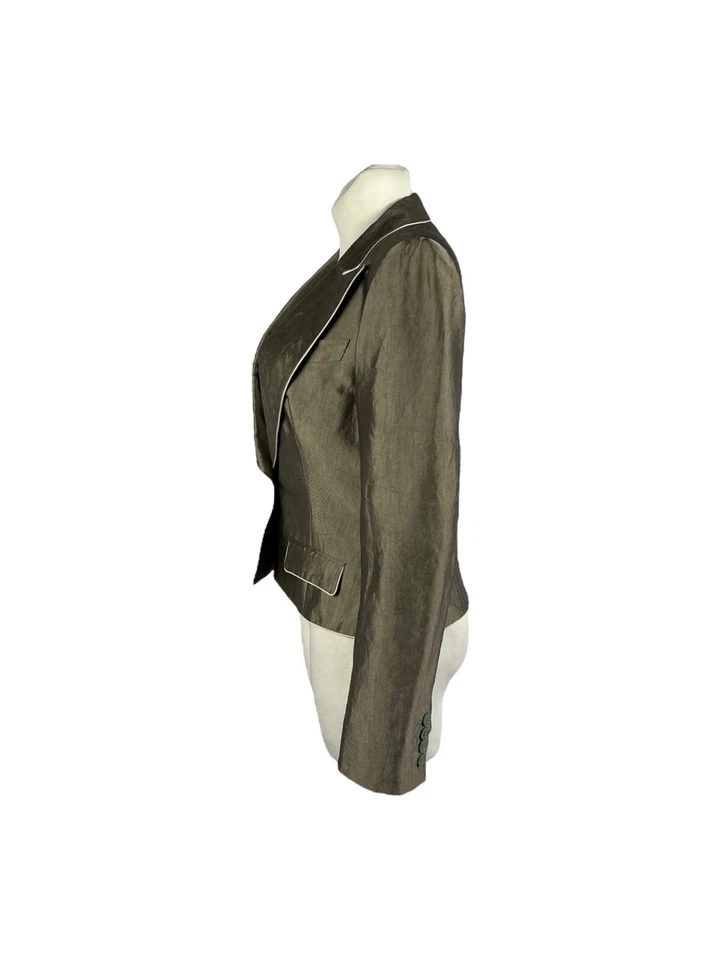 Blazer Alexander McQueen Vintage Para Mujer Mezcla de Lino Metal Chaqueta Gris Talla 44 Foto 3 de 4