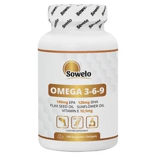 Omega 3-6-9 Softgels – ALA, Vitamin E, Healthy Fatty Acids Blend – Sowelo