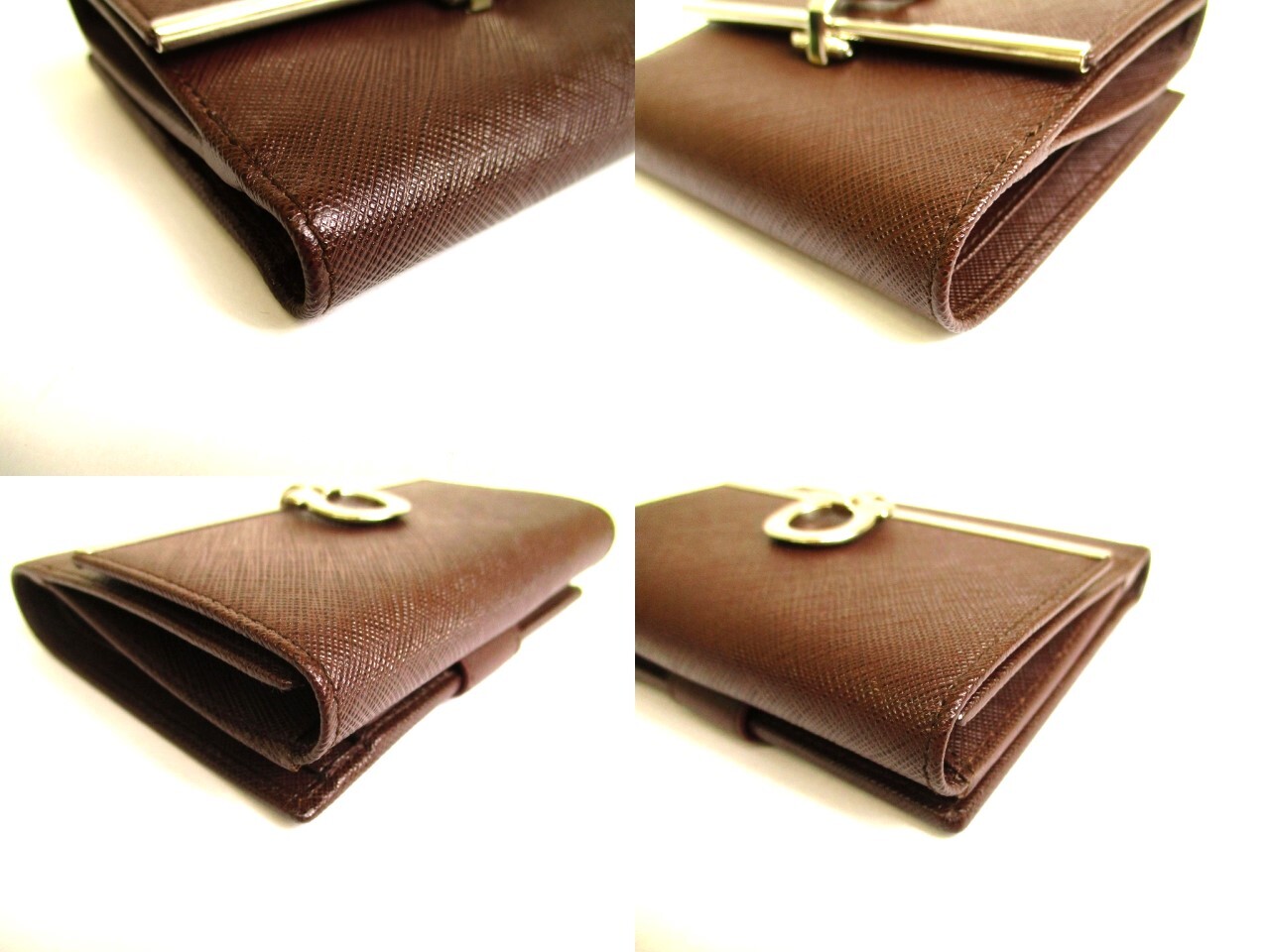Auth Salvatore Ferragamo Gancini Dark Brown Leather Bifold Wallet #9578 image 7