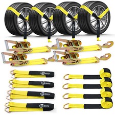 4 Set Axle Straps Car Hauler Trailer Auto Truck Ratchet Tie Down Wheel Strap Tow