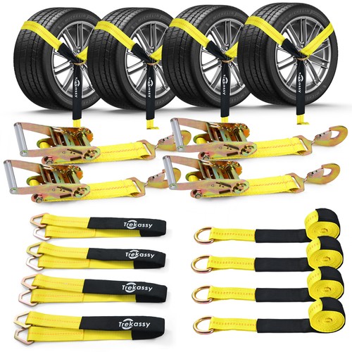 4 Pack Wheel Car Tie Down Straps for Trailers Ratchet Straps Heavy Duty