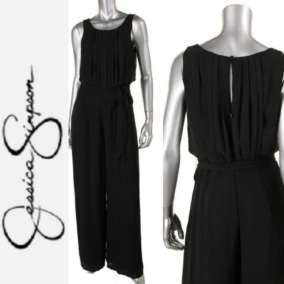 Jessica Simpson Black Pleated Wide Leg Chiffon Pocket Drapey