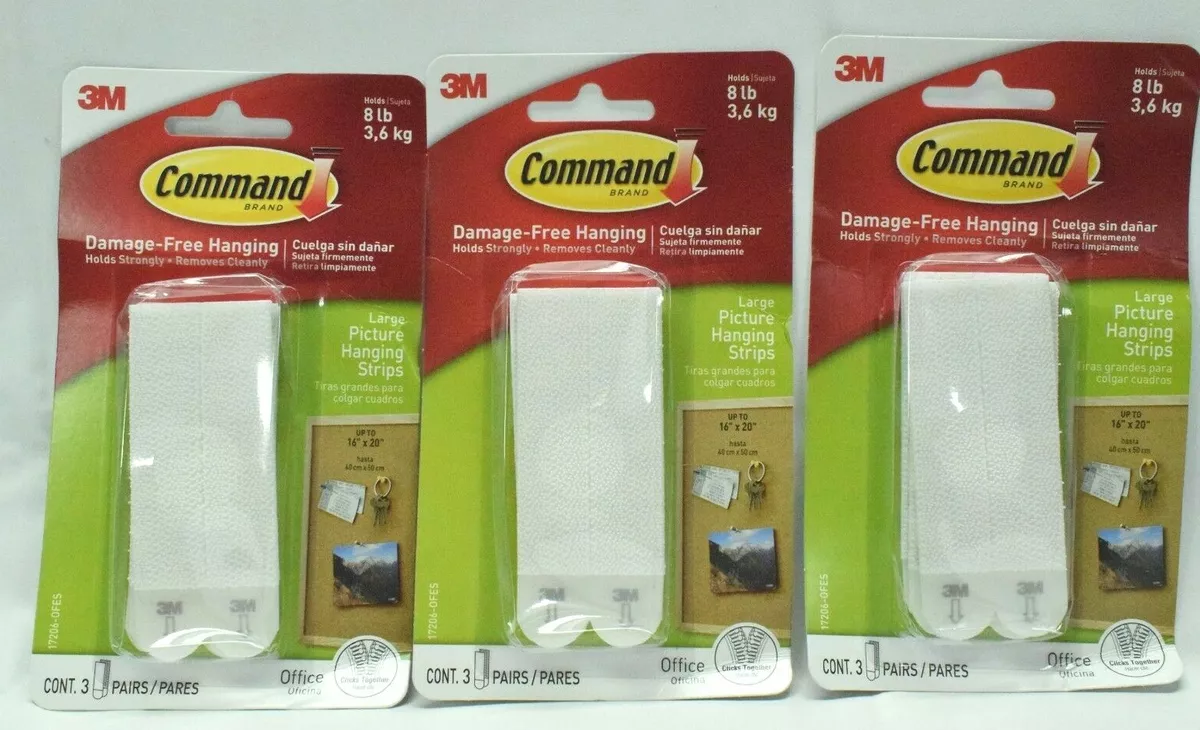 3M Command 17206-OFES Large Picture Hanging Strips, White - 3 Pairs Each, 3  Pack