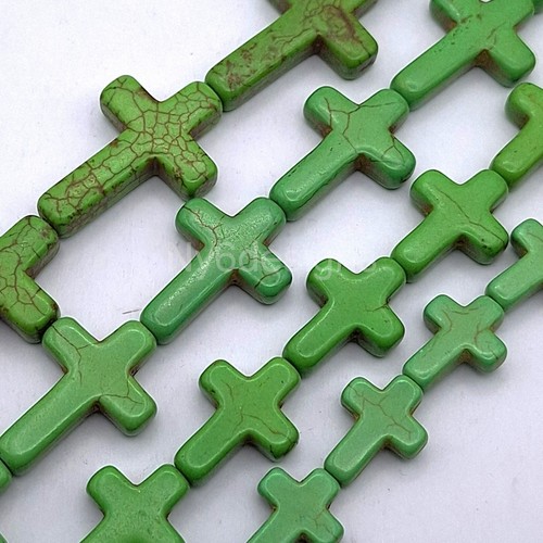 Green Cross Bead Turquoise Howlite Magnesite Cross Loose Beads 15" Wholesales - Picture 4 of 9
