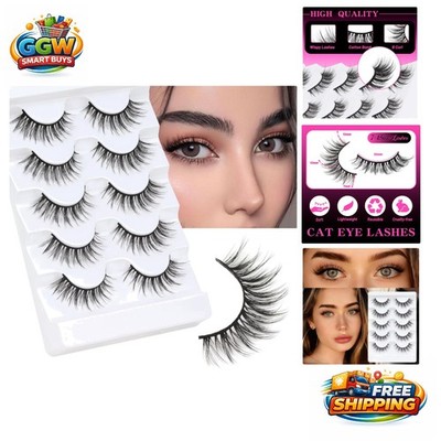 5 Pairs Glamorous Wispy False Eyelashes - Natural Look, Reusable & Cruelty-Free