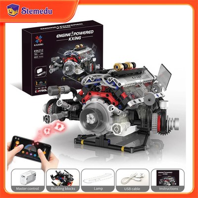 V8 Engine Building Blocks 664 DIY Supercar Model Motor LED Lights & APP Control