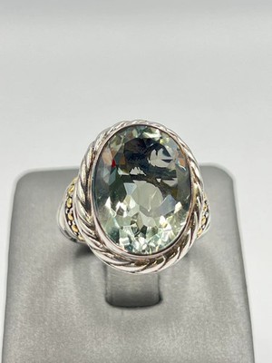 Bali RoManse Sterlingsilber & 14k Akzente ovaler Prasiolith verdrehter Kabelring,