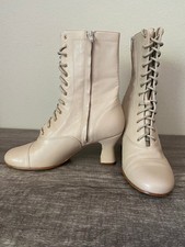 LaDuca Annie Can Can Boot 2.5 Hard Sole Beige Leather Dance Heels Size 38
