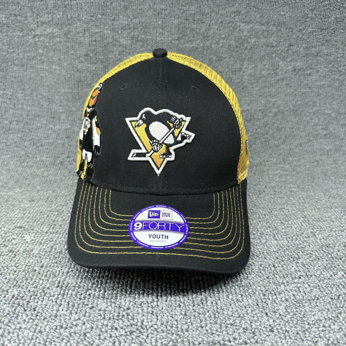 New Era Pittsburgh Penguins Youth 9FORTY Trucker Hat Black Yellow Adjustable