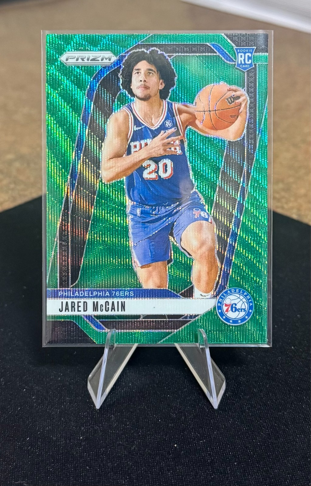 2024-25 Prizm Basketball Jared Mccain #222 Green Wave Prizm RC 76ers