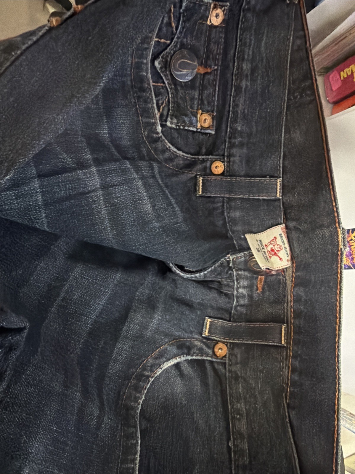 True Religion Mens Original Denim Straight Blue Jeans  size 38x32 thumbnail 3