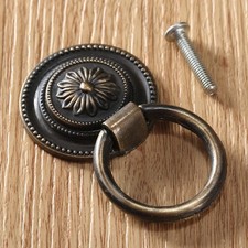 Retro Round Alloy Cabinet Door Drawer Knobs Pull Ring Handle Antique Bronze 37mm