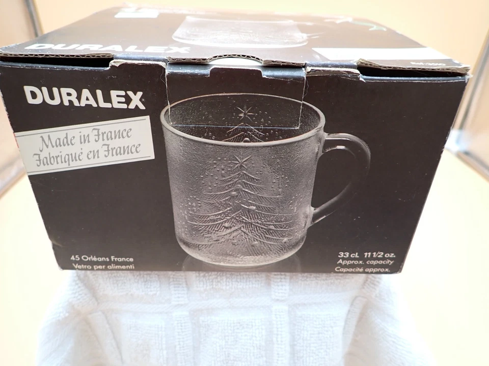 Juego de 4 tazas vintage árbol de Navidad NOEL Duralex vidrio hecho en Francia NUEVO EN CAJA Foto 2 de 4