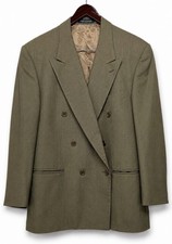 Peerless Men s 42R Vintage Double Breasted Wool Blazer Olive Green Made Canada