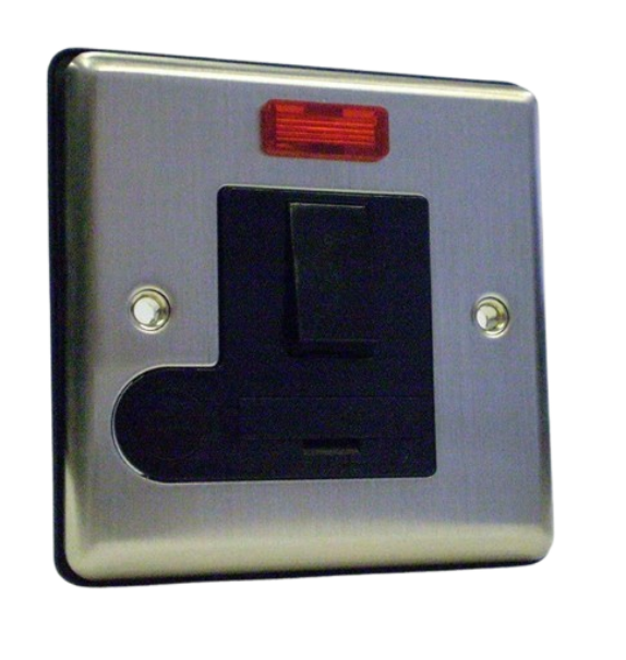 Satin Chrome & Black Switched Fuse Spur Connection Unit + Neon x1