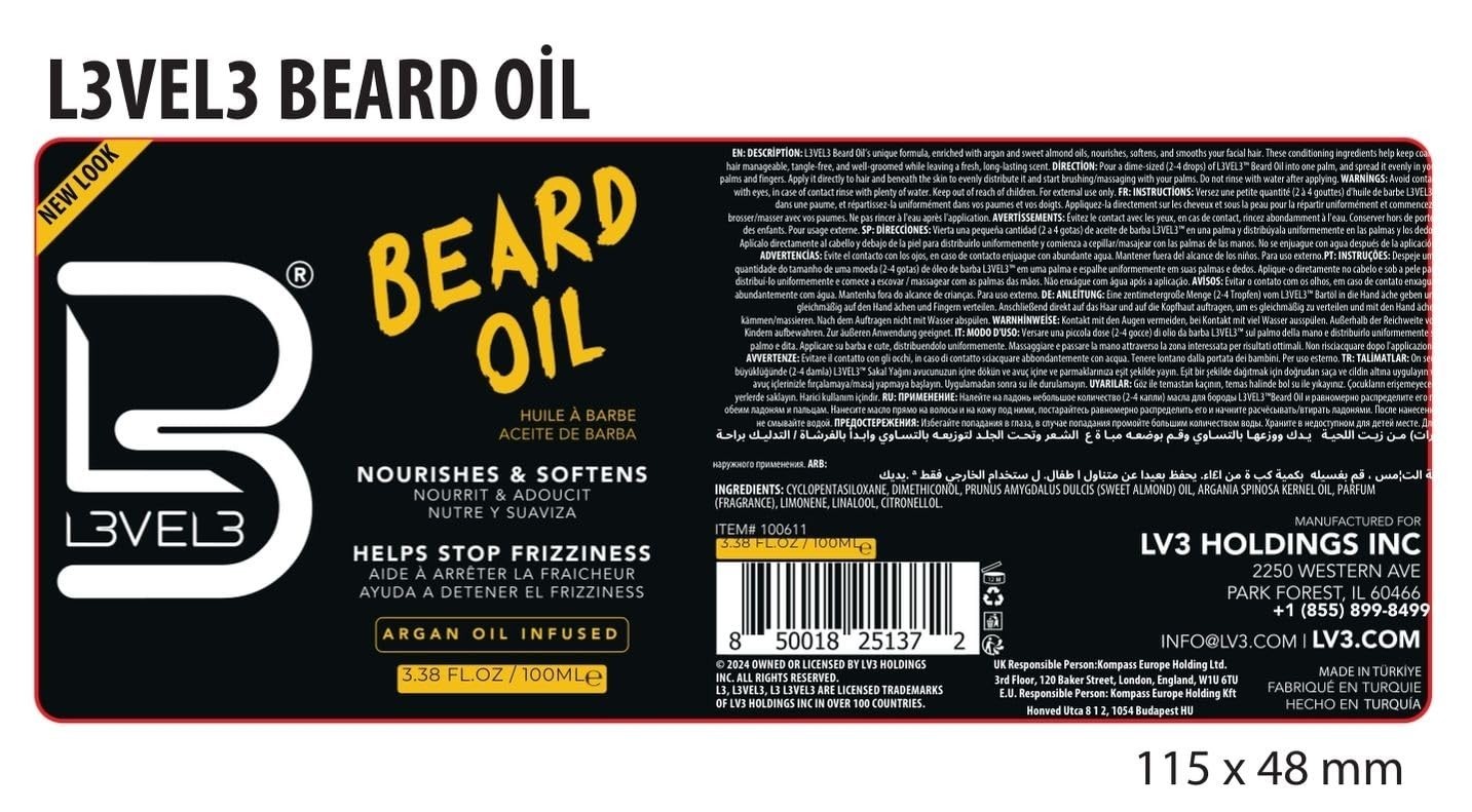 Level3 Lv3 Beard Oil 3.38oz Strengthen & Softens New