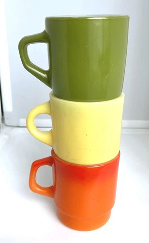 Vintage Fire-King Anchor Hocking Stacking Milk Glass Coffee Mug Cup Lot of 3