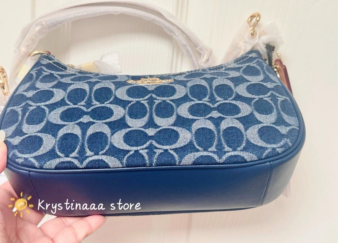 NWT Coach Teri Shoulder Bag In Signature Denim With Cherry Charm