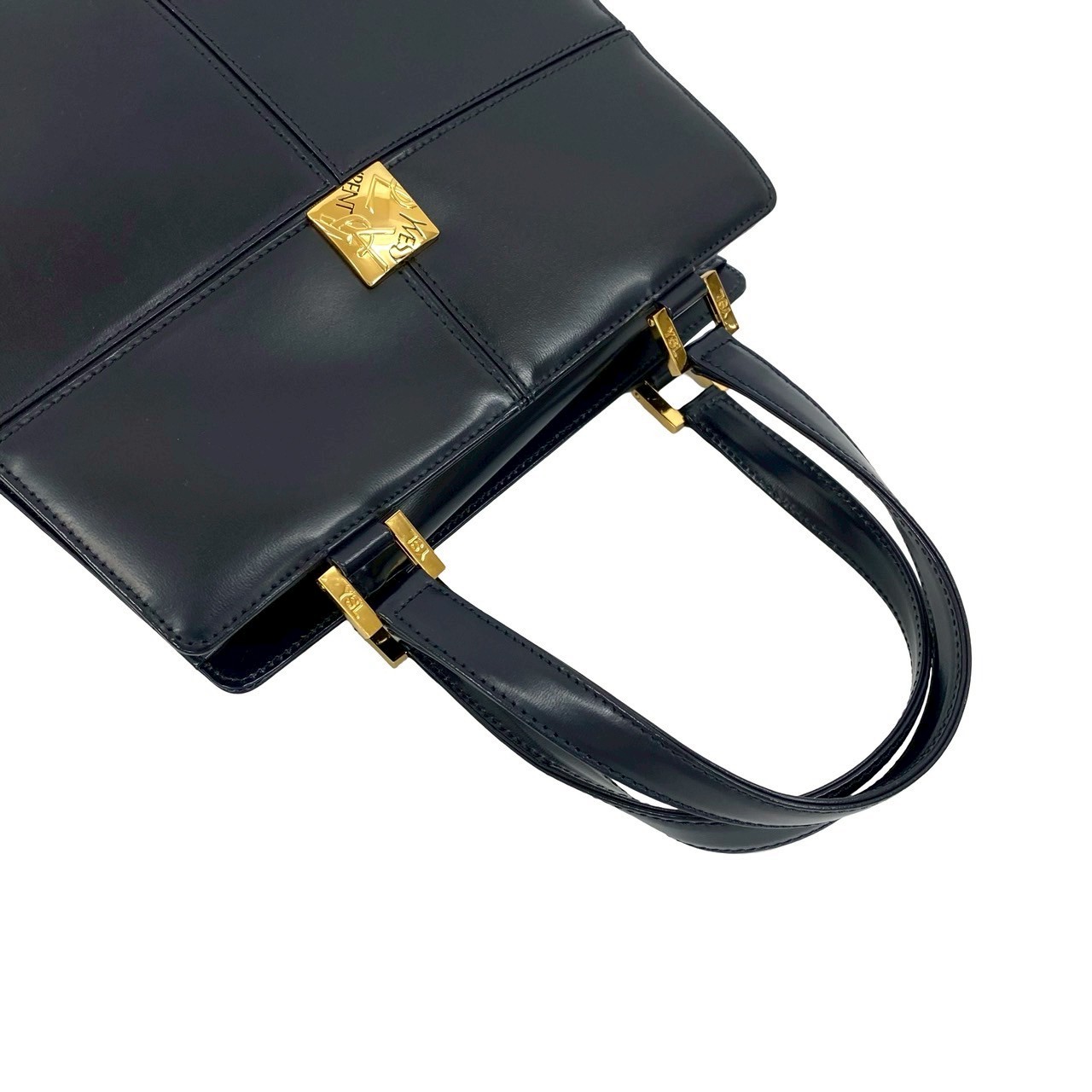 Borsa a mano YVES SAINT LAURENT YSL logo metallo pelle blu navy 24751