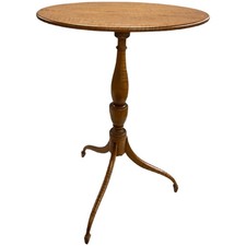 20th c Custom Tiger Maple Oval Tilt Top Candle Stand by Frederick Adams