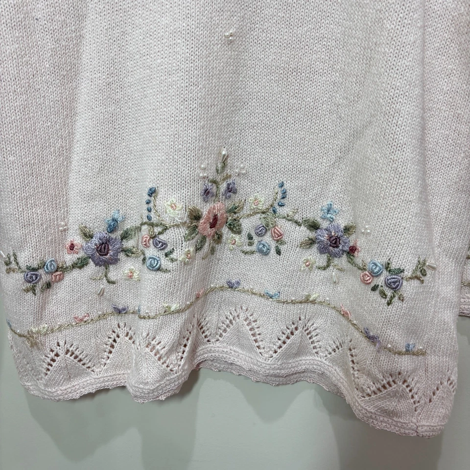 Suéter Vintage Floral Bordado Mujer S Rosa Pastel Grueso Acogedor Grannycore Foto 3 de 4