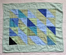 Handmade Quilted Baby Crib Blanket Quilt 100 Linen Flax Green Blue Small 24x29