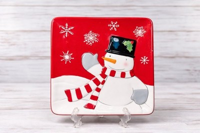 St Nicholas Square Yuletide Snowman Plate 9.5 X 9.5  Christmas Square Platter