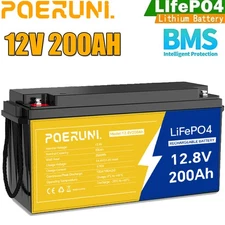 NEW 12V 200AH LiFePO4 Lithium Battery 2560W Deep Cycle BMS for Solar RV Off-grid