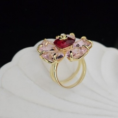 Swarovski Pink Crystal Flower Ring Elegant Light Luxury High-End