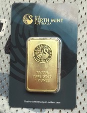 The Perth Mint 1 oz .9999 Fine Gold Bar in Tamper-Evident Assay Card 2900.00 per troy oz