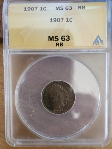 1907 Indian Head Cent MS 63 RB ANACS Penny Uncirculated SKU:I23081