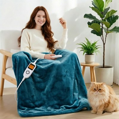 50'' x 60'' Electric Heated Blanket w/ Remote 10 Heat Settings Soft Heating Throw