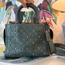 Preloved Rare Coach Prairie Rivets Rogue 25 Dark Green Pebble Leather Handbag