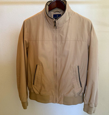 Brooks Brothers Beige Bomber Jacket L Full Zip Stand-Up Collar Lined