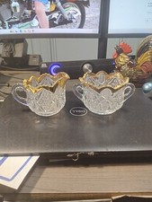 Antique EAPG US Glass Co.Gold Trim Sugar Bowl and Cream Pitcher Over 100 Yrs.Old