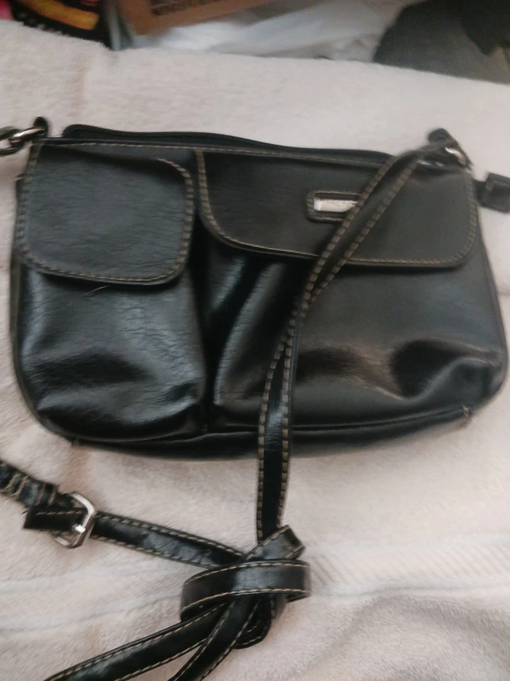 Black Faux Leather Clutch purse ROSETTI Women’s Crossbody multi compartment - Image 2 of 4