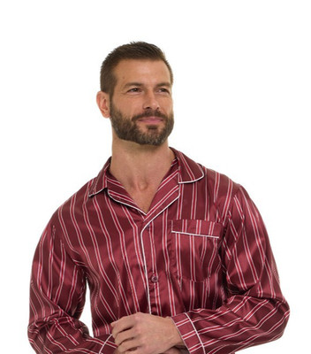 Mens Silk Satin Pajamas -PJ Set- BURG STRIPE + ''5 DAY DELIVERY - USA Seller-