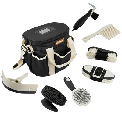 Horse Grooming Kit 8 Pieces Equine Care Brush Set with Organizer Tote Grooming