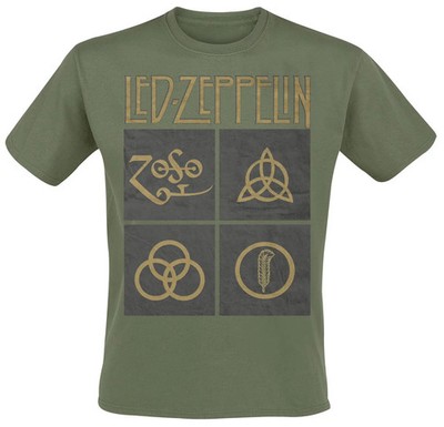 Led Zeppelin T-Shirt Herren Green Symbols oliv Band-Merch, Bands 100% Baumwolle