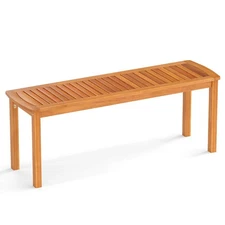 Acacia Wood Outdoor Bench 48" Long Patio Dining Bench w/ Slatted Seat for Garden