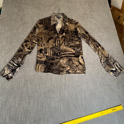 Timney Fowler Shirt Top Womens S Multi Slik Mythological Toile Print Button Up